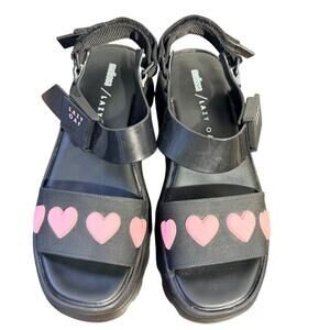 Melissa + Lazy Oaf Kick Off Sandal BLACK PINK HEART US Size 8 RARE HARD TO FIND